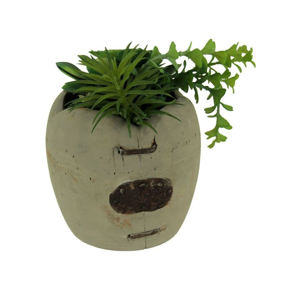 Artificial Succulents in Rustic Apple Shaped Wood Planter